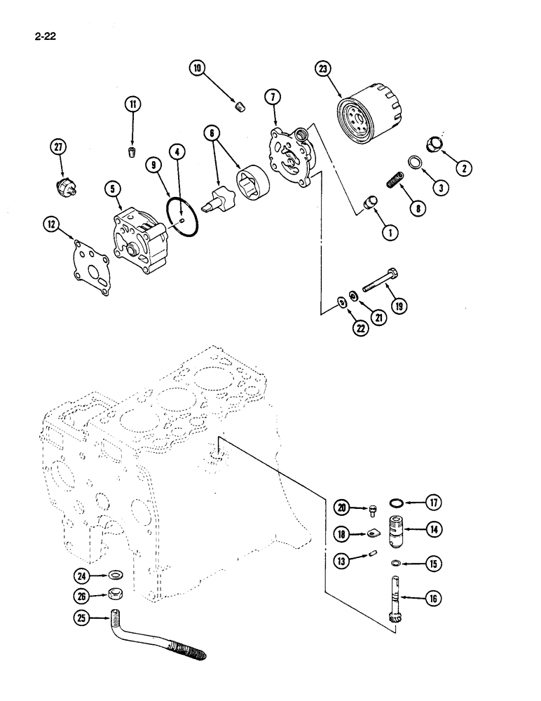 Схема запчастей Case IH 245 - (2-22) - OIL PUMP AND FILTER (02) - ENGINE