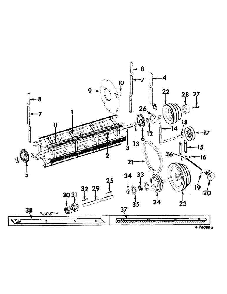 Схема запчастей Case IH 82 - (34) - CYLINDER, CYLINDER DRIVE AND CYLINDER BAR ATTACHMENT (66) - THRESHING