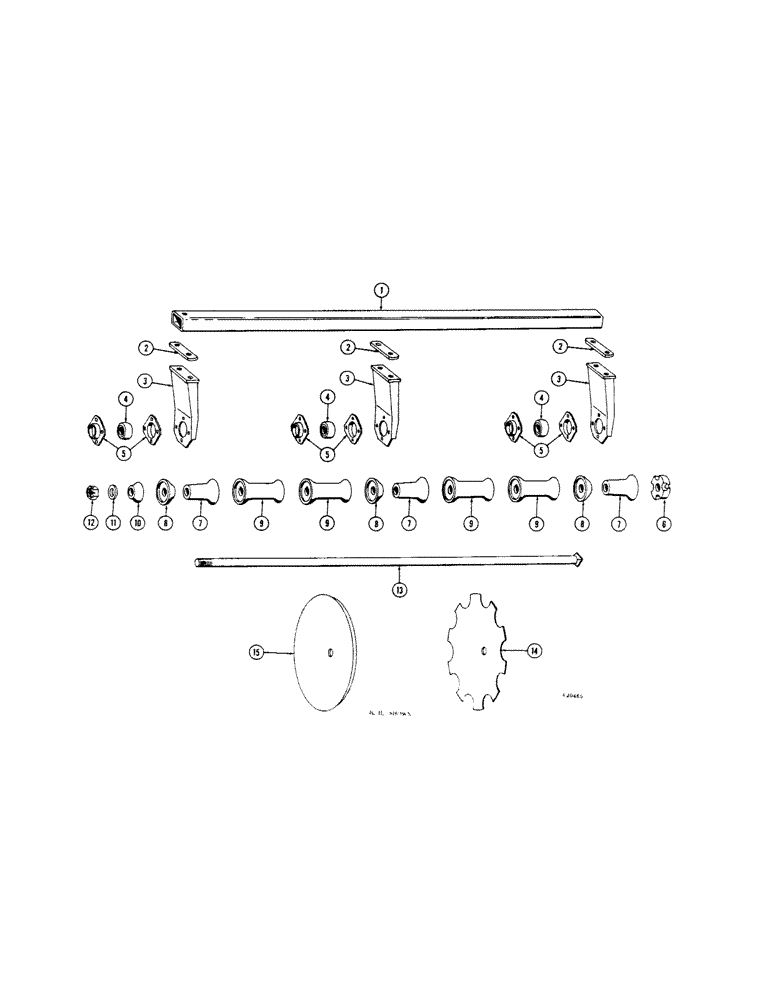 Схема запчастей Case IH B-SERIES - (46[1]) - REAR GANG B129, 9-5/16 INCH SPACING 