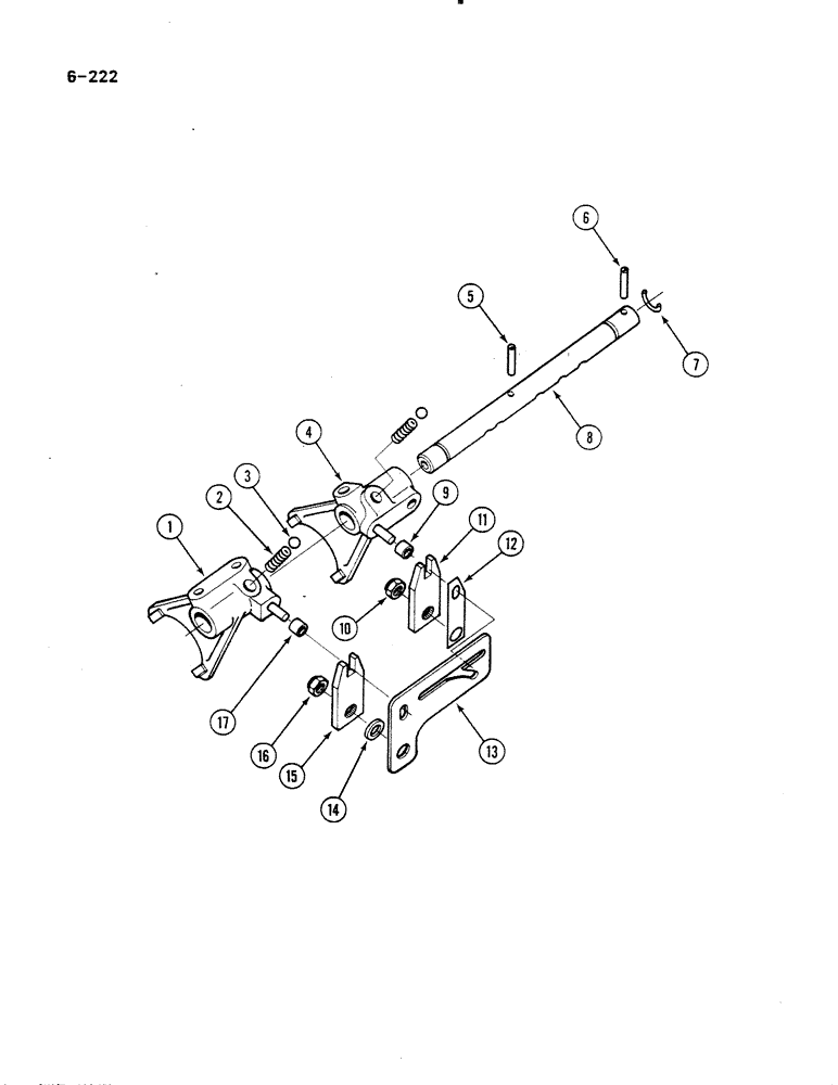 Схема запчастей Case IH 485 - (6-222) - GEAR SHIFT MECHANISM, RANGE TRANSMISSION, WITHOUT FORWARD AND REVERSE (06) - POWER TRAIN