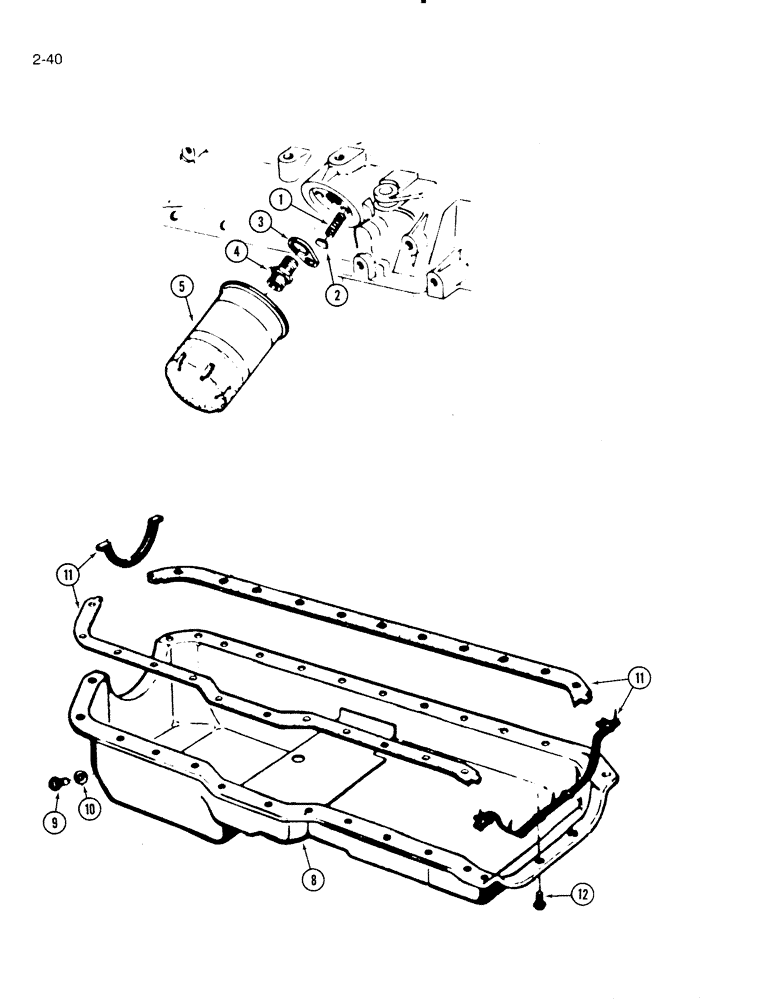 Схема запчастей Case IH 4000 - (2-40) - OIL FILTER AND OIL PAN, C-232 AND C-258 GAS ENGINE (02) - ENGINE