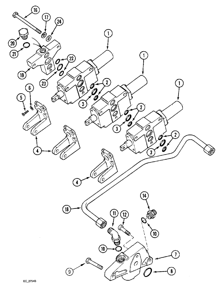 Схема запчастей Case IH 4240 - (8-24) - REMOTE AUXILIARY VALVES, 1ST, 2ND, OR 3RD BANK MOUNTING, WITHOUT CAB (08) - HYDRAULICS