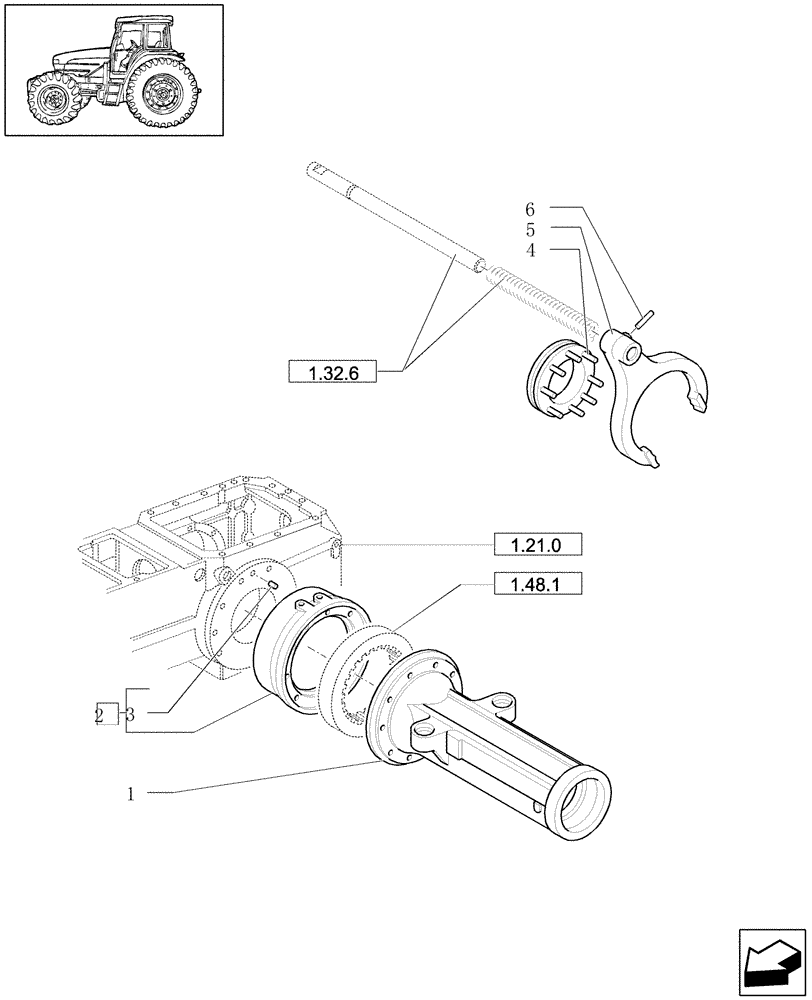 Схема запчастей Case IH JX1090U - (1.48.1/02[02]) - (VAR.451) STIFFENED SIDE REDUCTION UNITS - BOX AND FORK (05) - REAR AXLE