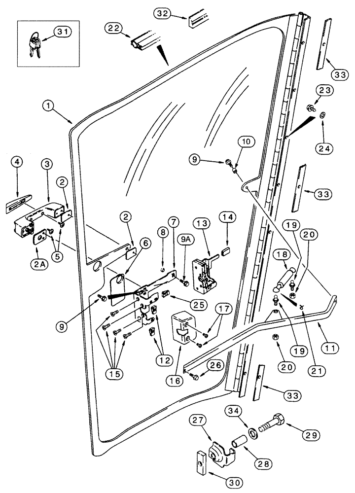 Схема запчастей Case IH 2555 - (09E-03) - CAB DOOR ASSY, LEFT HAND (10) - CAB & AIR CONDITIONING