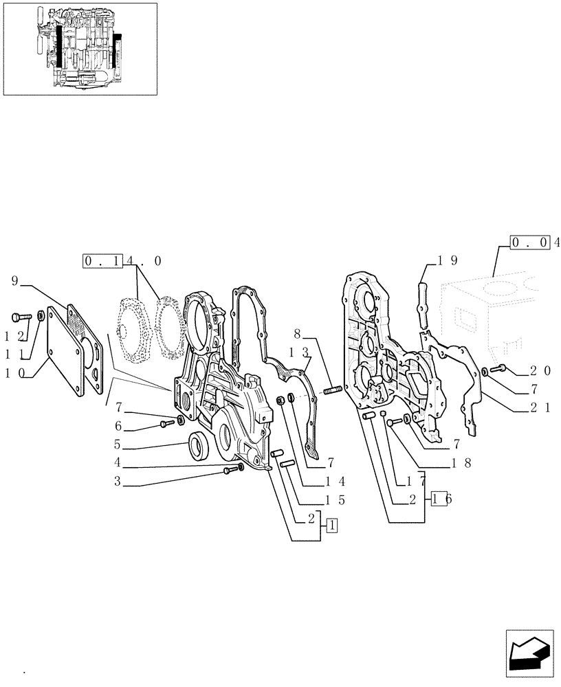 Схема запчастей Case IH JX60 - (0.04.3[01]) - COVERS & GASKETS, FRONT (01) - ENGINE