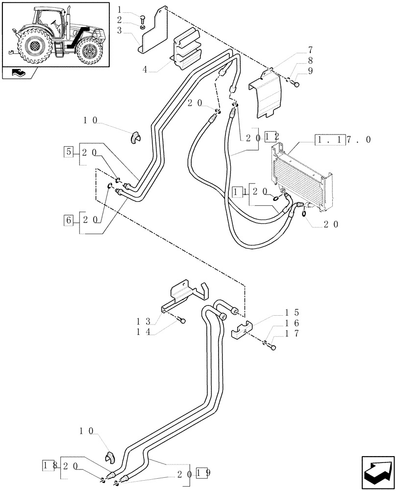 Схема запчастей Case IH PUMA 225 - (1.29.7[01]) - TRANSMISSION OIL COOLER - PIPES AND SUPPORTS (03) - TRANSMISSION