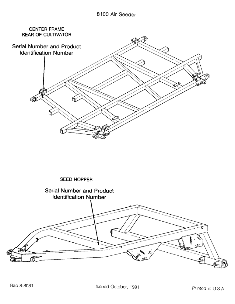 Схема запчастей Case IH 8100 - (1-2) - CENTER FRAME REAR OF CULTIVATOR AND SPEED HOPPER, SERIAL NUMBER AND PRODUCT IDENTIFICATION NUMBER (00) - PICTORIAL INDEX