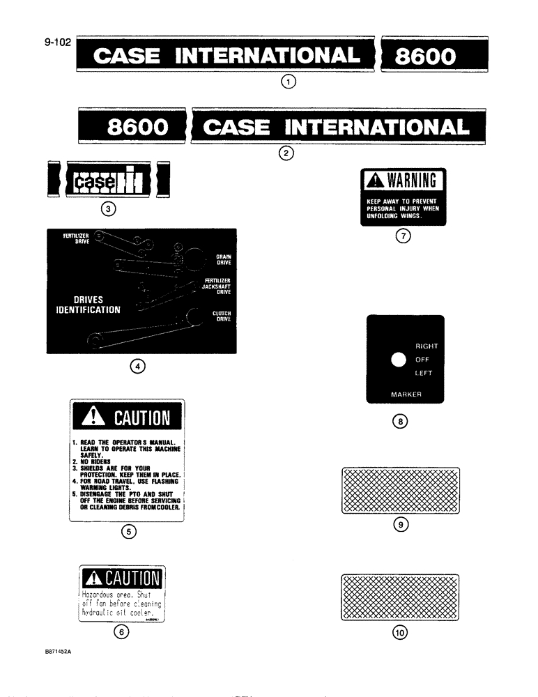 Схема запчастей Case IH 8600 - (9-102) - DECALS (09) - CHASSIS/ATTACHMENTS