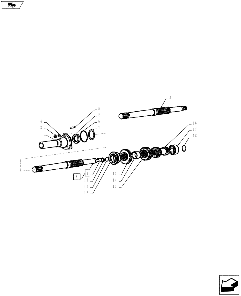 Схема запчастей Case IH FARMALL 75A - (21.140.02[01]) - TRANSMISSION GEARS AND SHAFTS (21) - TRANSMISSION