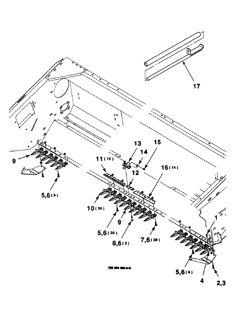 Схема запчастей Case IH 625 - (3-12) - HOLDDOWN AND GUARD ASSEMBLY, RANGE GUARD, 18 FOOT (58) - ATTACHMENTS/HEADERS