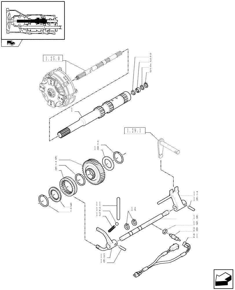 Схема запчастей Case IH FARMALL 95C - (1.28.1/03[02]) - 28X16 FOR 16X16 MECHANICAL TRANSMISSION (CREEPER) - CLUTCH SHAFT (VAR.330111) (03) - TRANSMISSION