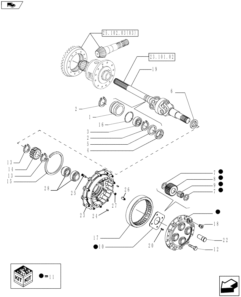 Схема запчастей Case IH MAGNUM 180 - (25.108.04) - FRONT AXLE PLANETARIES & HUB, MFD 12-BOLT CLASS 4 AXLE (25) - FRONT AXLE SYSTEM