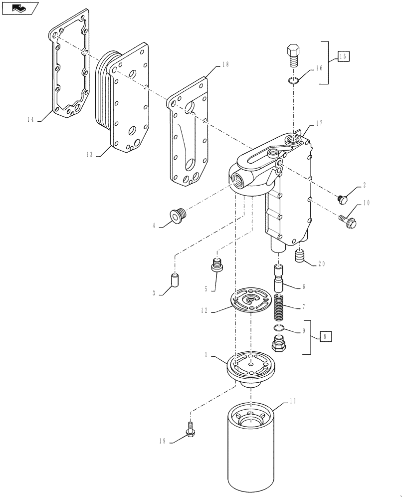 Схема запчастей Case IH 4420 - (03-010) - OIL FILTER AND COOLER (01) - ENGINE