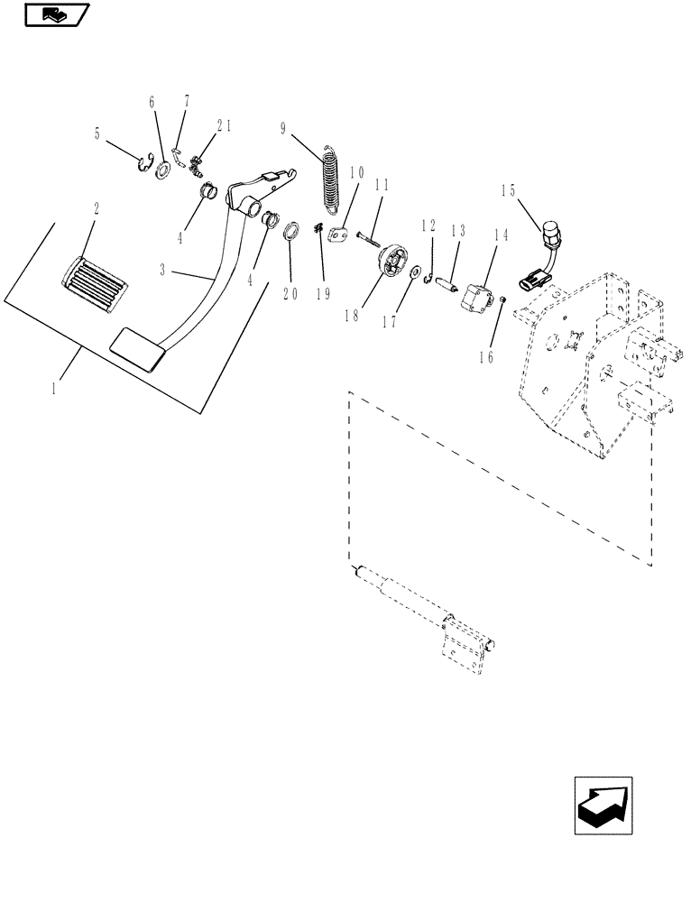 Схема запчастей Case IH MAGNUM 190 - (55.440.04) - PEDAL, INCHING (55) - ELECTRICAL SYSTEMS