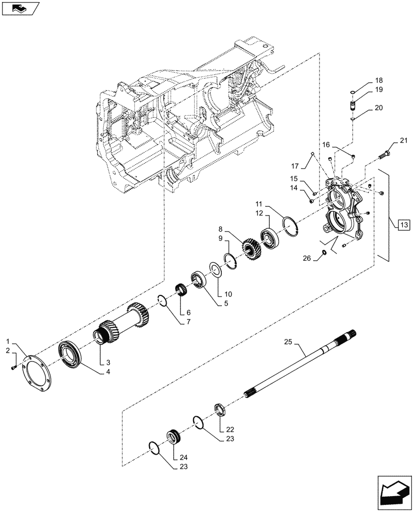 Схема запчастей Case IH PUMA 130 - (21.504.03) - TRANSMISSION - I RANGE/REVERSE AND II RANGE GEARS ON PRIMARY SHAFT (21) - TRANSMISSION