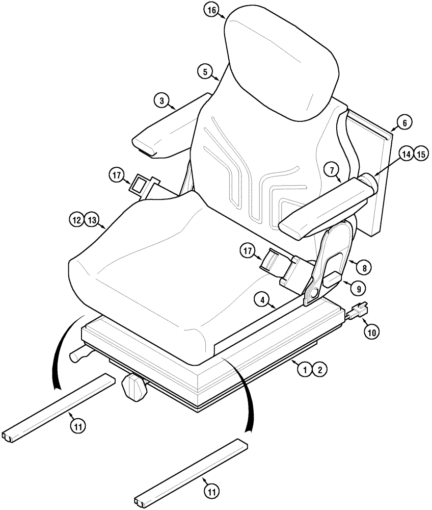 Схема запчастей Case IH MX170 - (09-48) - SWIVEL SEAT (90) - PLATFORM, CAB, BODYWORK AND DECALS