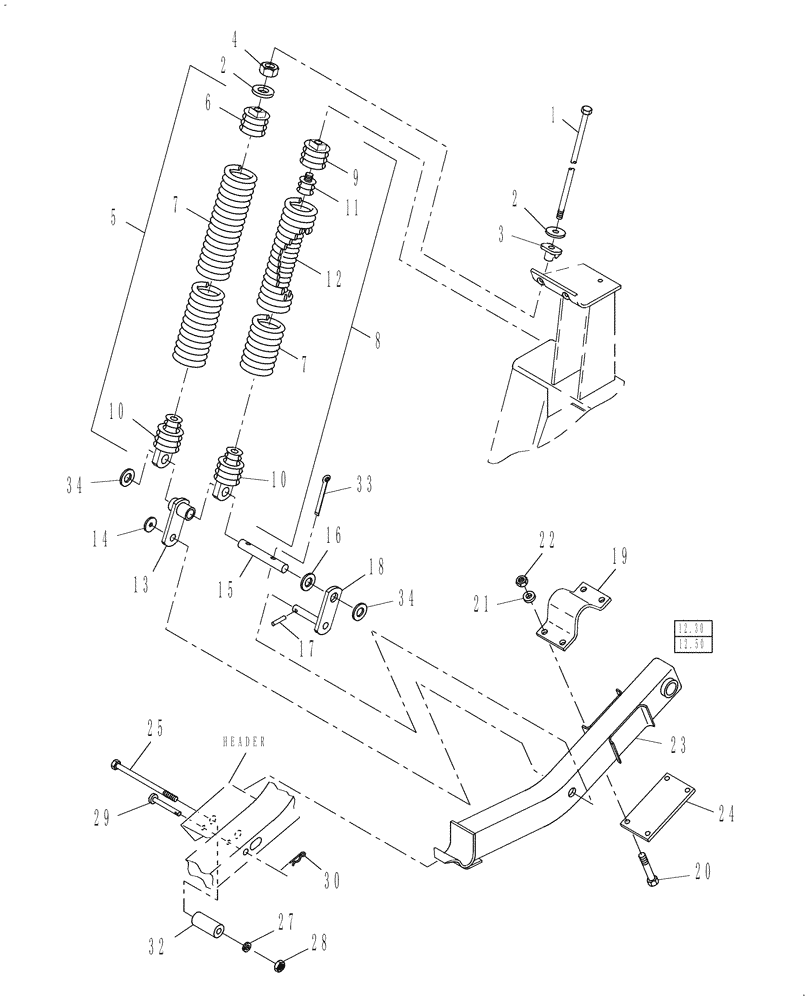 Схема запчастей Case IH HDX121 - (001[B]) - HEADER ATTACHING GROUP, SCX100 (58) - ATTACHMENTS/HEADERS