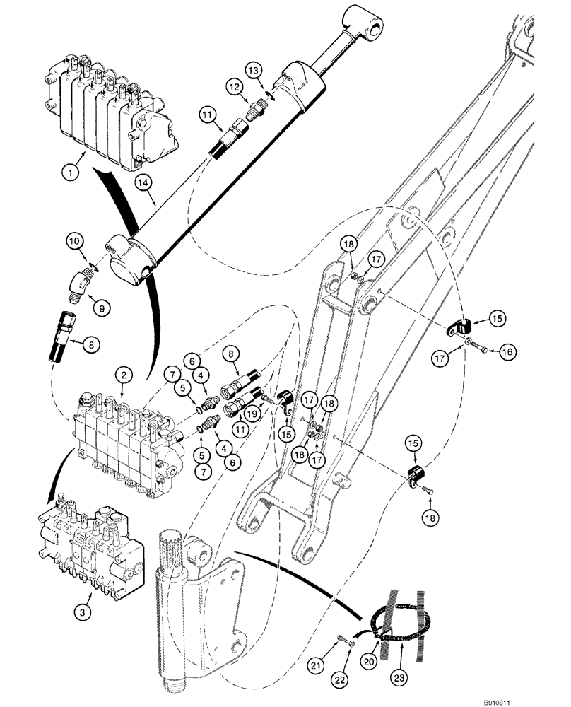 Схема запчастей Case IH 1845C - (08-34) - HYDRAULIC SYSTEM - BACKHOE DIPPER CYLINDER (NORTH AMERICA), D100, D100XR (08) - HYDRAULICS