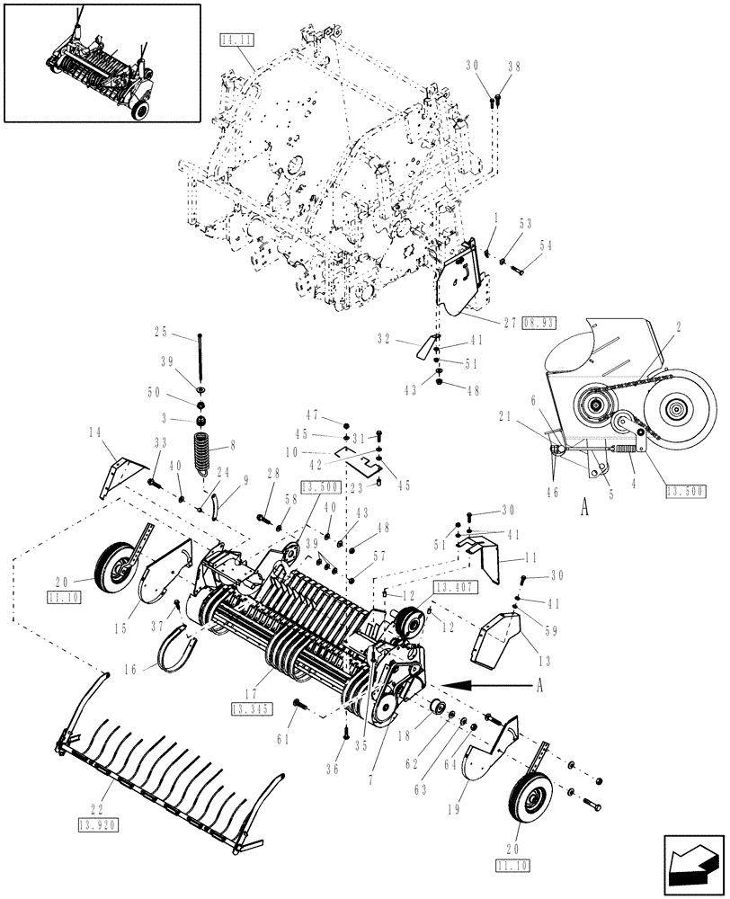 Схема запчастей Case IH RBX462 - (13.344) - 1.8M DUAL CAM WIDE PICKUP & STUFFER FEEDER MOUNTING, NORTH AMERICA (13) - FEEDER