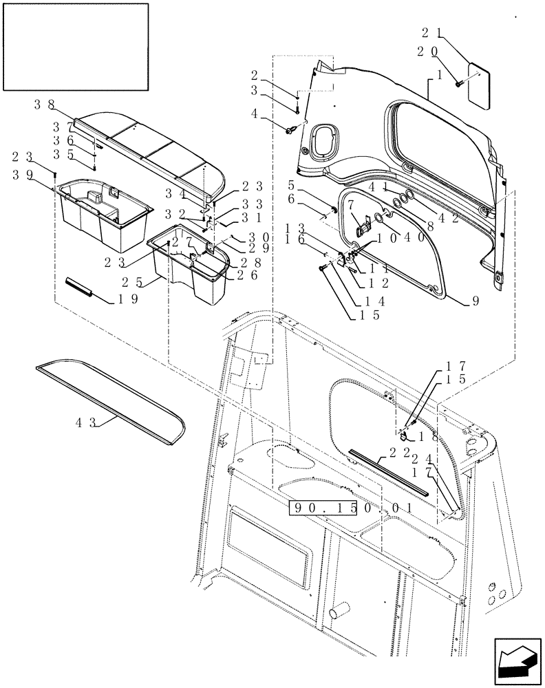 Схема запчастей Case IH 7010 - (90.110.12[01]) - REAR PANEL, UPPER - CAB INTERIOR - PRIOR TO PIN HAJ202001 - 7010/8010 (90) - PLATFORM, CAB, BODYWORK AND DECALS