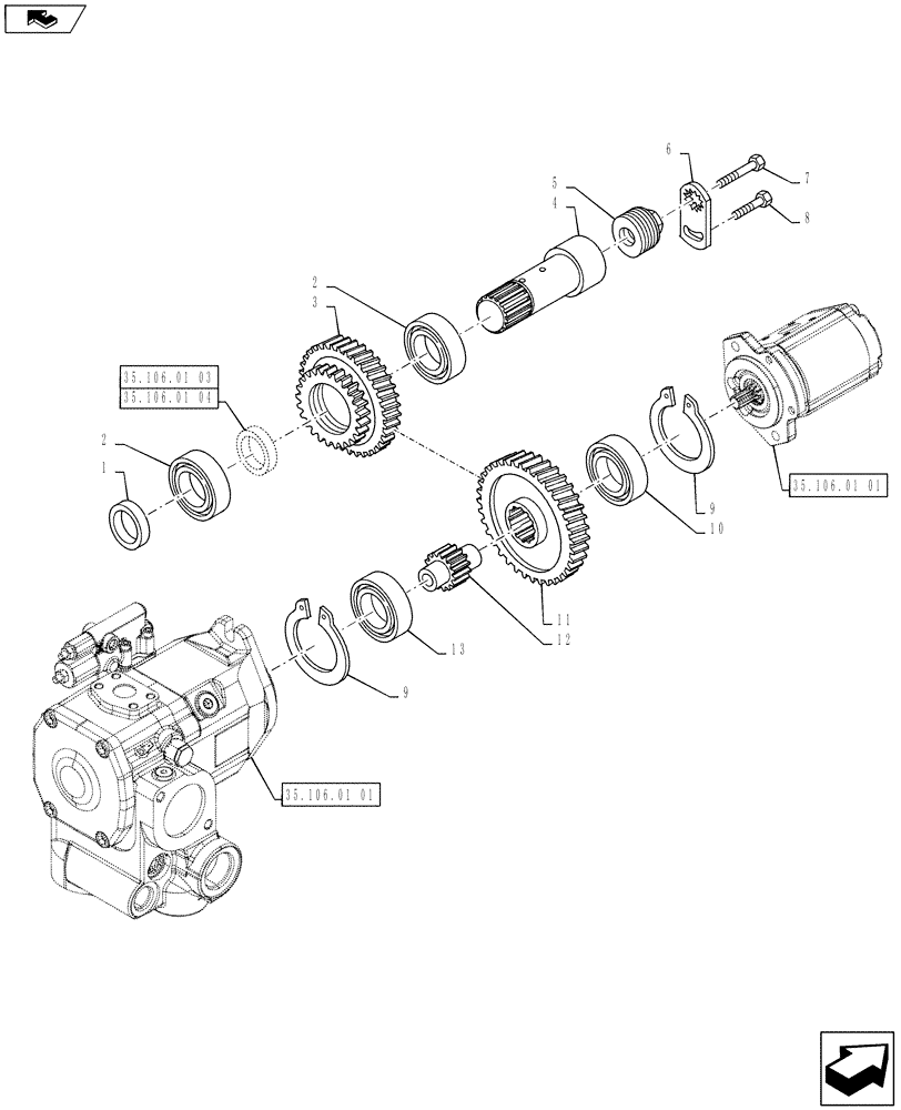 Схема запчастей Case IH PUMA 145 - (35.106.01[02]) - VAR - 743681, 332835, 332839, 333835, 390839 - HYDRAULIC PUMP - DRIVING GEARS (35) - HYDRAULIC SYSTEMS