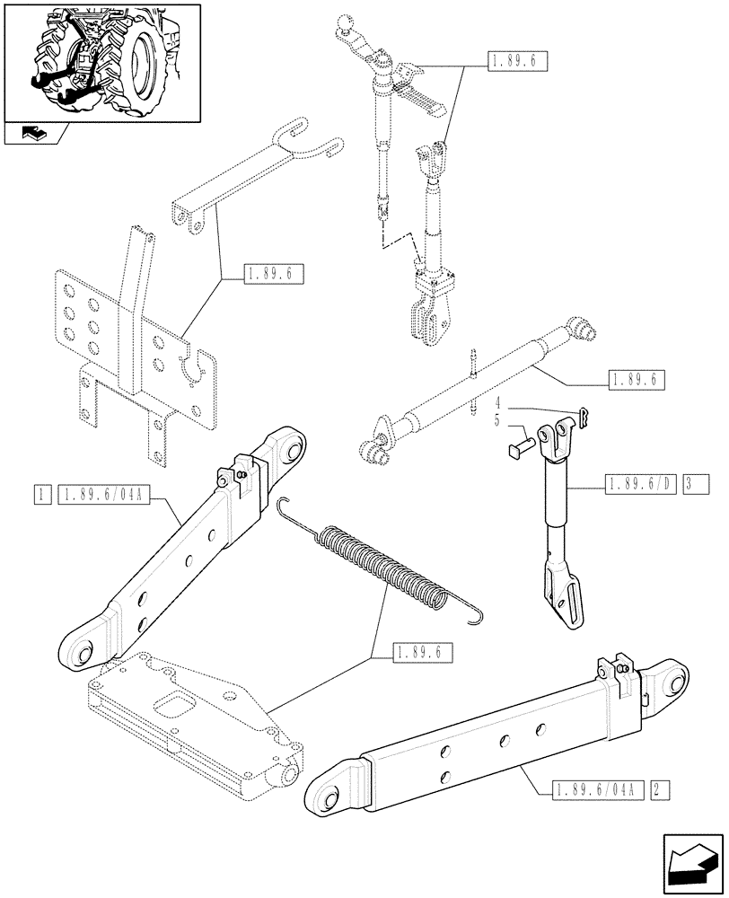 Схема запчастей Case IH FARMALL 95 - (1.89.6/04) - 3 POINT LINKAGE WITH CAT.2 FLEXIBLE ENDS (VAR.335902) (09) - IMPLEMENT LIFT