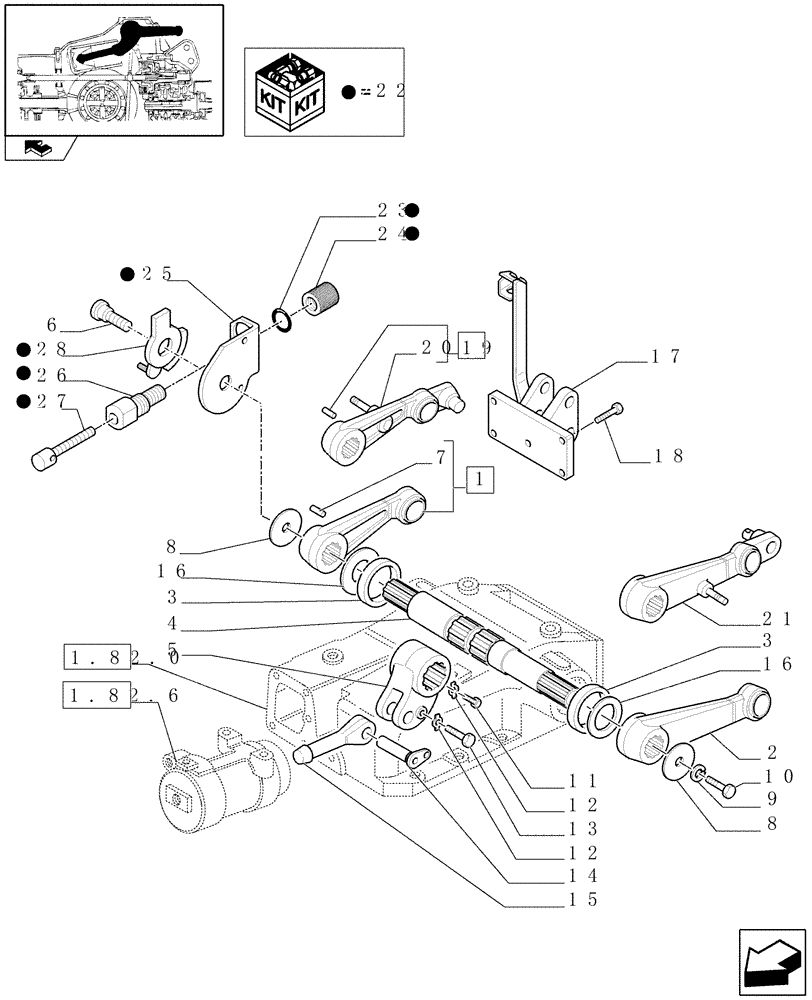 Схема запчастей Case IH FARMALL 105U - (1.82.8) - LIFT - LIFT ARMS & SUPPORT (07) - HYDRAULIC SYSTEM