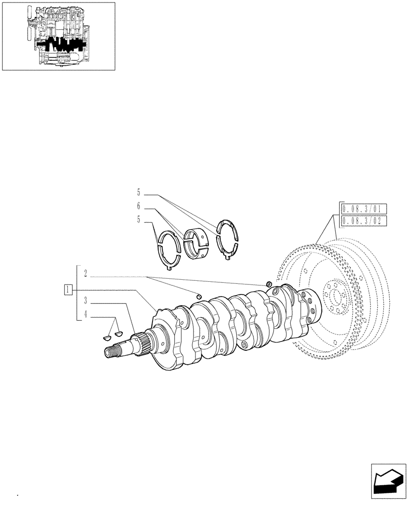 Схема запчастей Case IH JX90 - (0.08.0/02) - CRANKSHAFT (01) - ENGINE