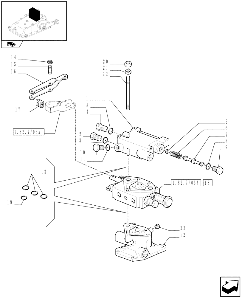 Схема запчастей Case IH FARMALL 75C - (1.82.7/04) - 1 REAR REMOTE VALVE FOR MID-MOUNT AND EDC - REMOTE VALVES (VAR.332107) (07) - HYDRAULIC SYSTEM