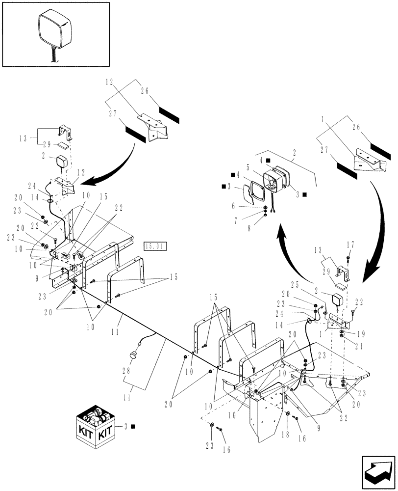 Схема запчастей Case IH DC162 - (06.02[01]) - LIGHTS, HEADER, SQUARE (06) - ELECTRICAL