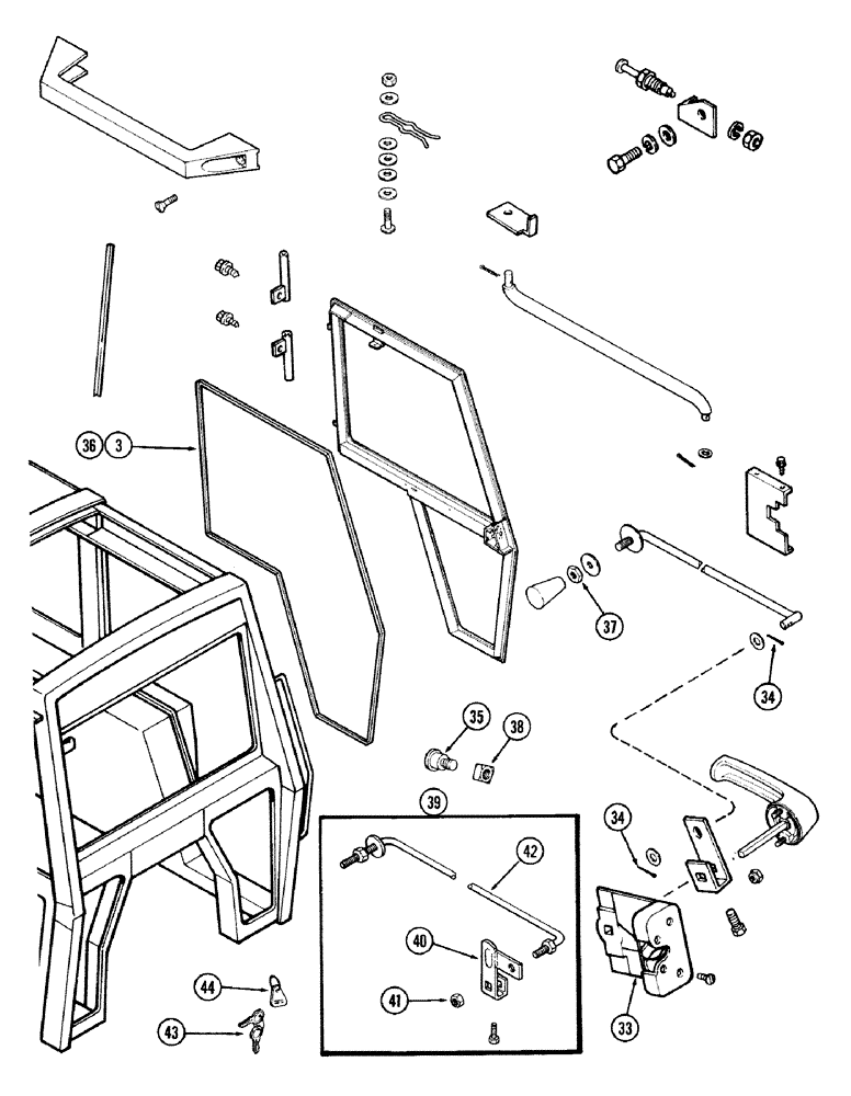 Схема запчастей Case IH 1490 - (P05-3) - CAB, DOOR AND LATCH (10) - OPERATORS PLATFORM/CAB