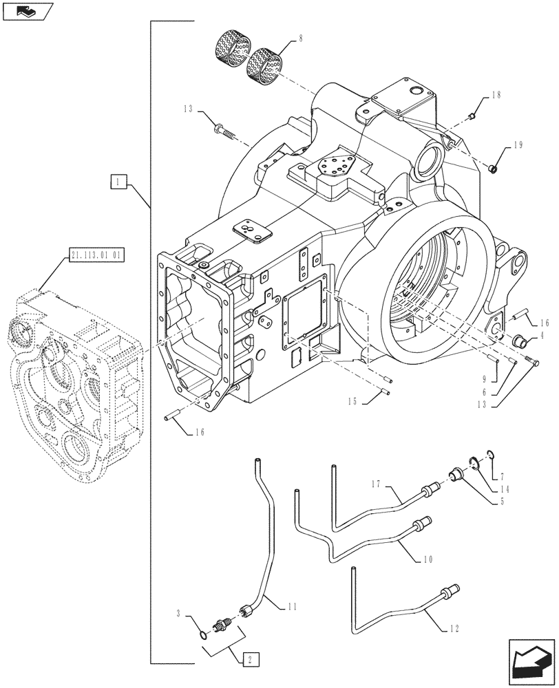 Схема запчастей Case IH MAGNUM 180 - (27.100.01[03]) - FINAL DRIVE HOUSING, PTO/BRAKE PLUMBING - POWERSHIFT TRANSMISSION (27) - REAR AXLE SYSTEM