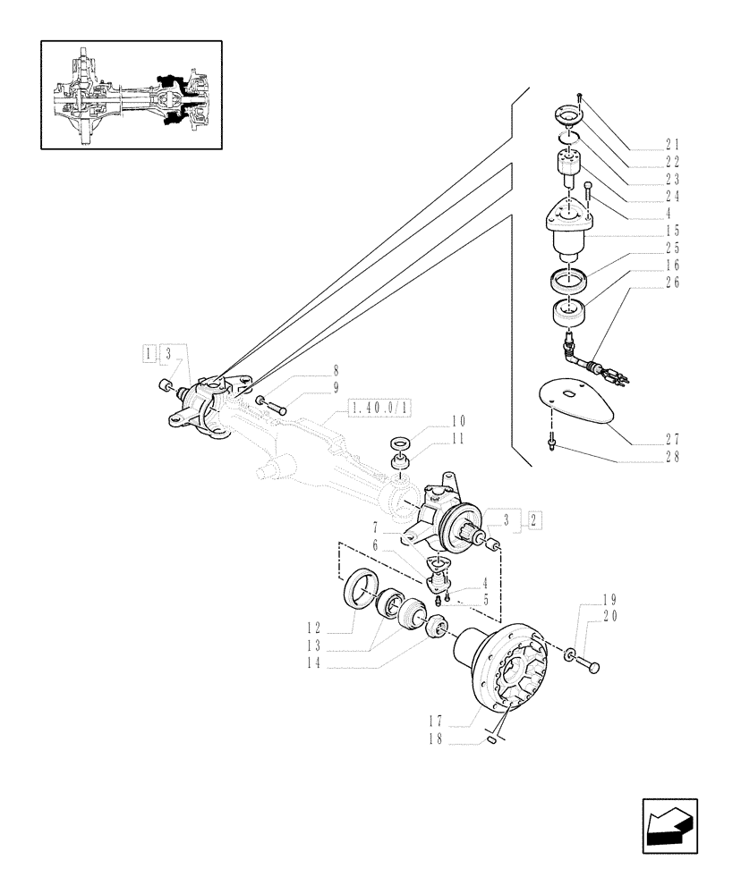 Схема запчастей Case IH MXM175 - (1.40.0/02[03A]) - 4WD FRONT AXLE - STEERING AXLES - HUBS - D5196 (04) - FRONT AXLE & STEERING