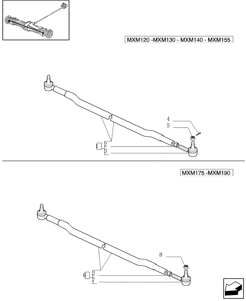 Схема запчастей Case IH MXM155 - (1.40.0/04) - 4WD FRONT AXLE - LINK (04) - FRONT AXLE & STEERING