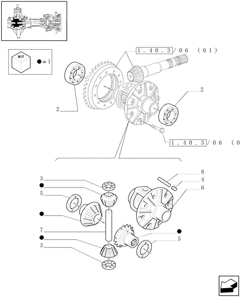 Схема запчастей Case IH MXM130 - (1.40.3/07[01]) - (VAR.420) 4WD FRONT AXLE WITH SUSPENSIONS AND TERRALOCK - SEMI POWER SHIFT - DIFFERENTIAL (04) - FRONT AXLE & STEERING