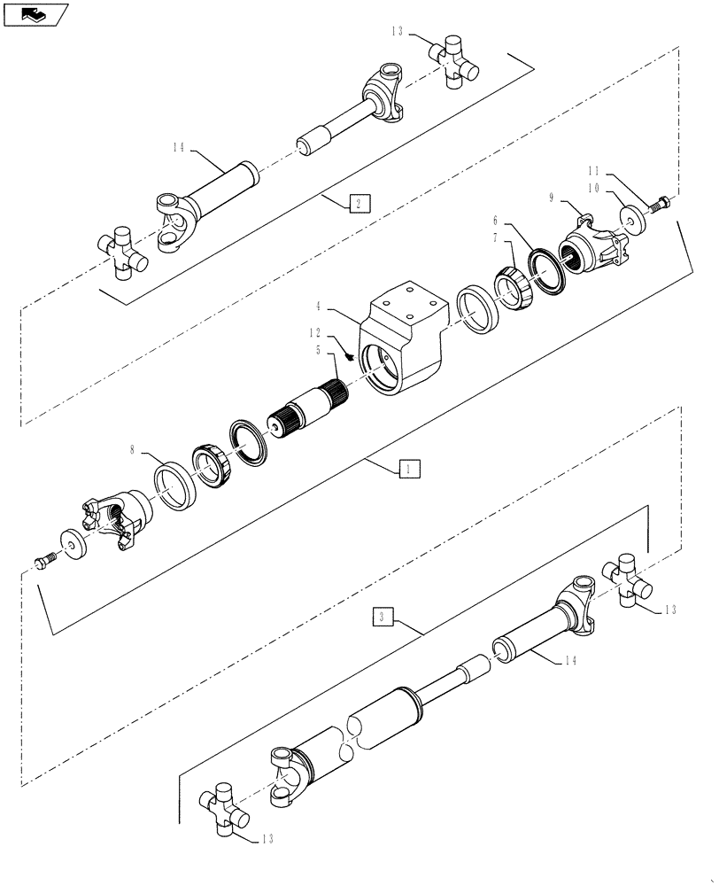 Схема запчастей Case IH QUADTRAC 600 - (14.102.10) - PTO DRIVELINES & HANGER BEARING ASSEMBLIES (14) - MAIN GEARBOX & DRIVE