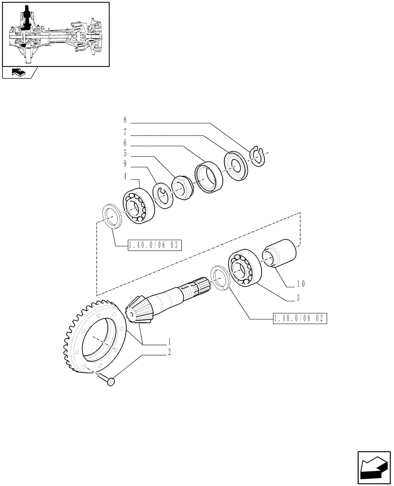 Схема запчастей Case IH PUMA 140 - (1.40.0/06[01]) - (CL.3) FRONT AXLE WITH HYDR. DIFFER. LOCK AND STEERING SENSOR - BEVEL GEAR PAIR (04) - FRONT AXLE & STEERING