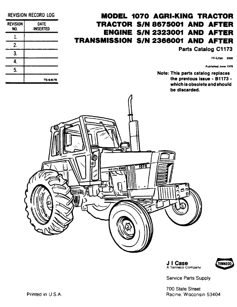 Схема запчастей Case IH 1070 - (0001) - MODEL 1070 CASE AGRI-KING TRACTOR (00) - PICTORIAL INDEX