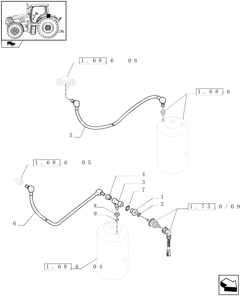 Схема запчастей Case IH PUMA 140 - (1.68.6[06]) - PNEUMATIC TRAILER BRAKE - PIPES (VAR.332727-332737-332739) (05) - REAR AXLE