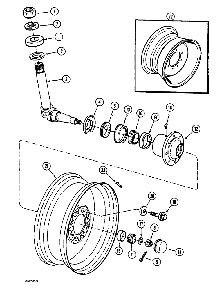 Схема запчастей Case IH 1660 - (5-36) - STEERING KNUCKLE, HUB & WHEELS, NON-ADJ. & ADJ. AXLES, WITHOUT POWER GUIDE AXLE CORN & GRAIN COMBINE (04) - STEERING