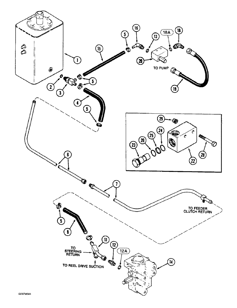 Схема запчастей Case IH 1660 - (8-034) - HEADER LIFT RETURN SYSTEM, PRIOR TO P.I.N. JJC0103800 (07) - HYDRAULICS