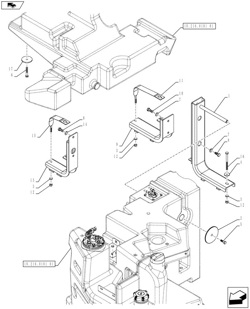 Схема запчастей Case IH PUMA 230 - (10.216.0202[01]) - ABS SYSTEM - MAIN AND AUX FUEL TANKS SUPPORT (VAR.743922) (10) - ENGINE