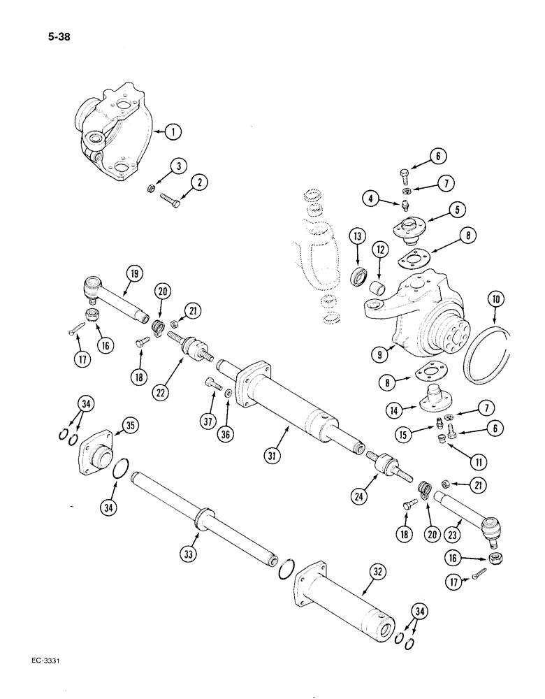 Схема запчастей Case IH 1896 - (5-38) - CARRARO FOUR WHEEL DRIVE FRONT AXLE, P.I.N. 17895962 AND AFTER, SWIVEL HOUSING AND STEERING CYLINDER (05) - STEERING