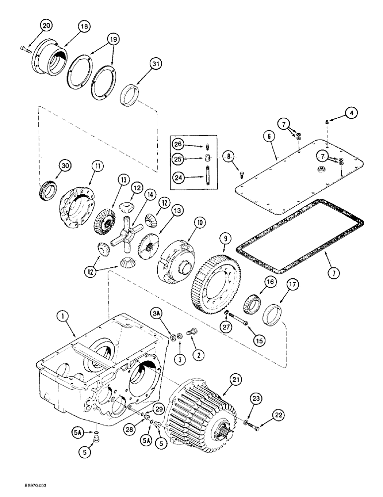 Схема запчастей Case IH 2144 - (6-33A) - TRANSMISSION, HOUSING AND DIFFERENTIAL, COMBINE S/N JJC0173150 AND AFTER (03) - POWER TRAIN