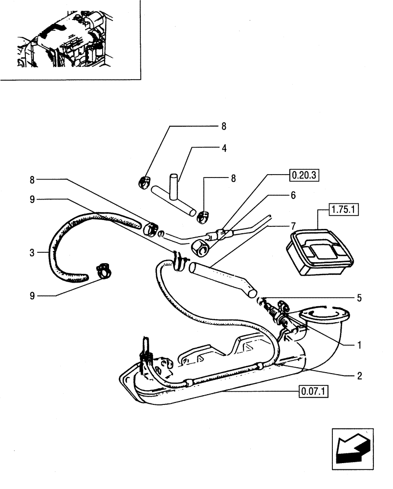 Схема запчастей Case IH JX85 - (1.19.8) - (VAR.203) AUXILIARY COLD STARTER (02) - ENGINE EQUIPMENT