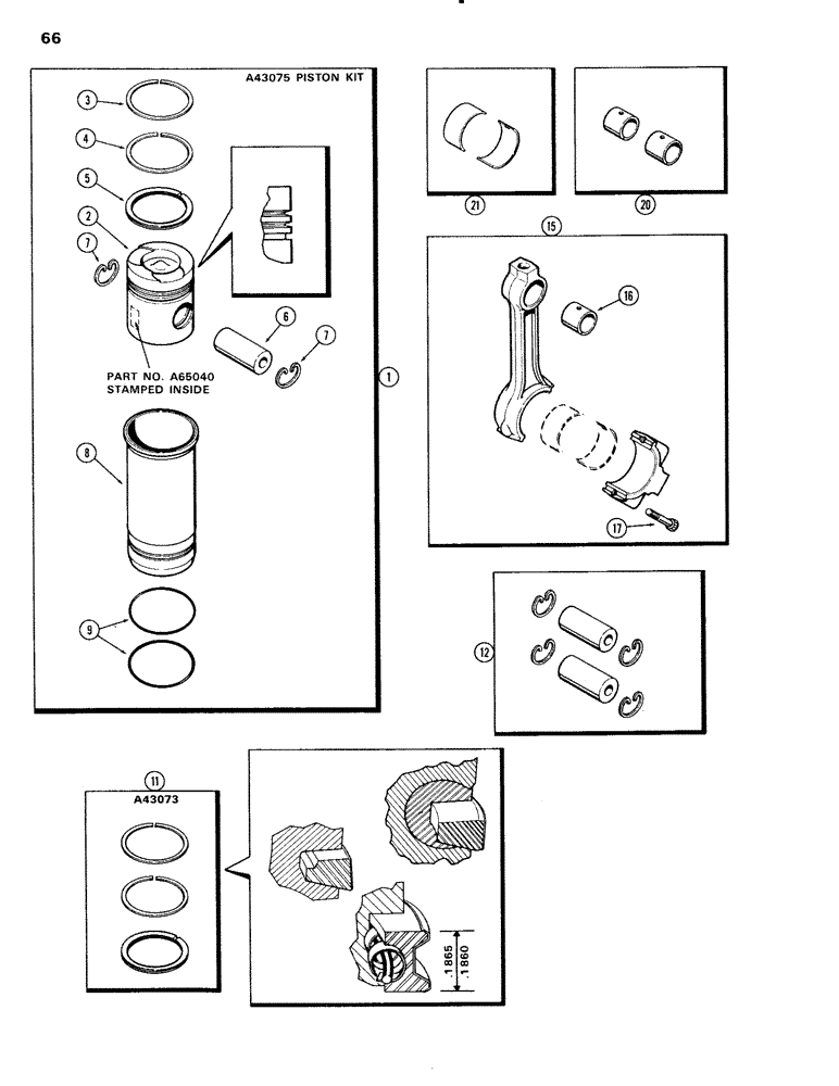 Схема запчастей Case IH 451BDT - (066) - PISTON ASSEMBLY AND CONNECTING RODS, ENGINE LESS FUEL DEVICE, 451BDT TURBOCHARGED ENGINES (02) - ENGINE