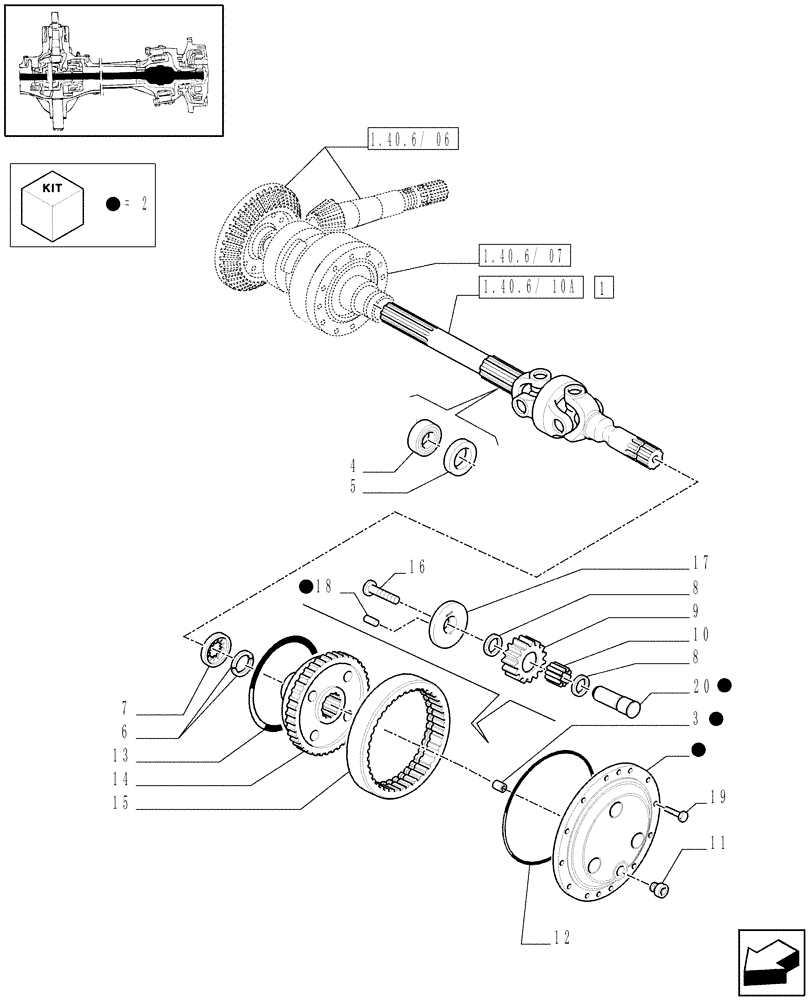 Схема запчастей Case IH MAXXUM 115 - (1.40. 6/10[01A]) - (CL.4) FRONT AXLE W/MULTI-PLATE DIFF.LOCK AND STEERING SENS - SHAFT AND EPICYCL. GEAR TRAIN - D5831 (VAR.330408) (04) - FRONT AXLE & STEERING