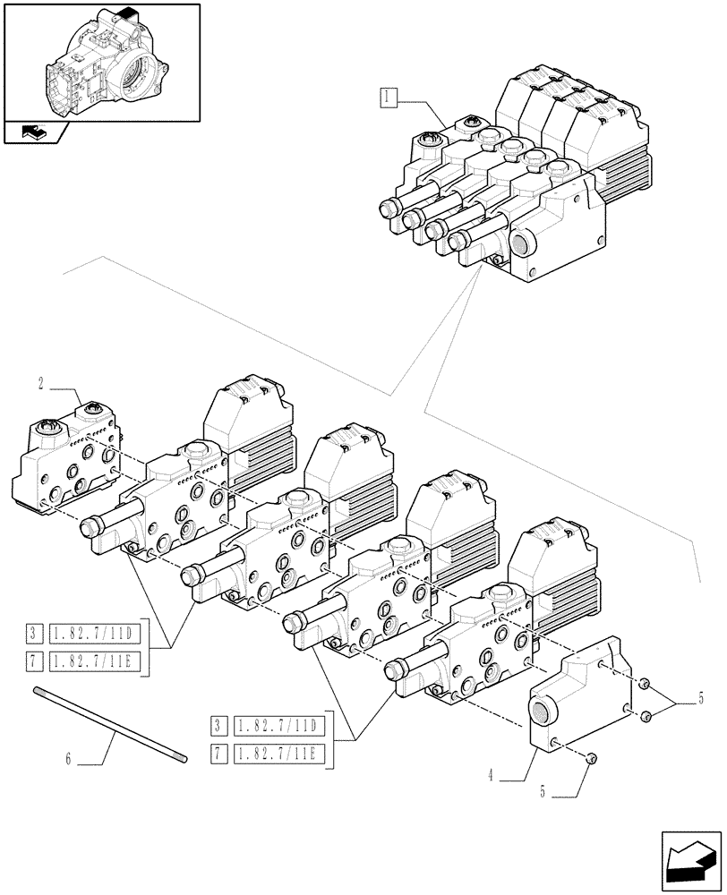 Схема запчастей Case IH PUMA 115 - (1.82.7/11C) - ELECTRONIC MID MOUNTED VALVES 4 SLICE - BREAKDOWN (VAR.330562) (07) - HYDRAULIC SYSTEM