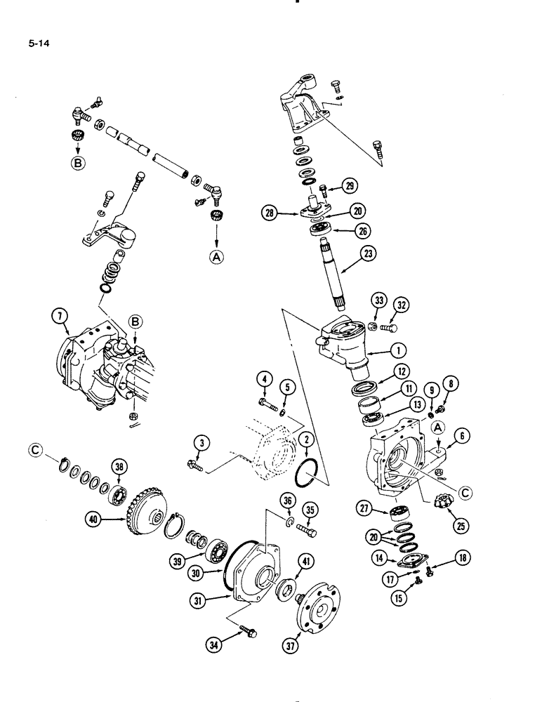 Схема запчастей Case IH 1140 - (5-14) - FRONT AXLE FINAL DRIVE, TIE ROD AND STEERING LINKAGE, MFD TRACTOR (05) - STEERING