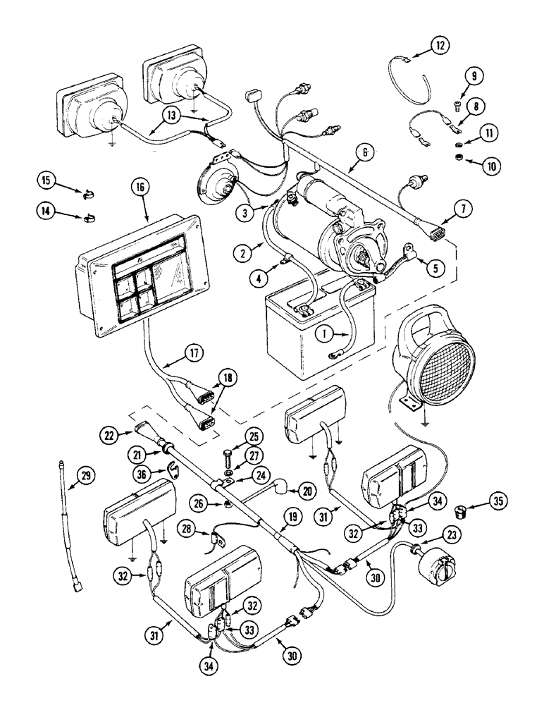 Схема запчастей Case IH 1294 - (4-44) - ELECTRICAL WIRING, TRACTORS WITHOUT CAB (04) - ELECTRICAL SYSTEMS